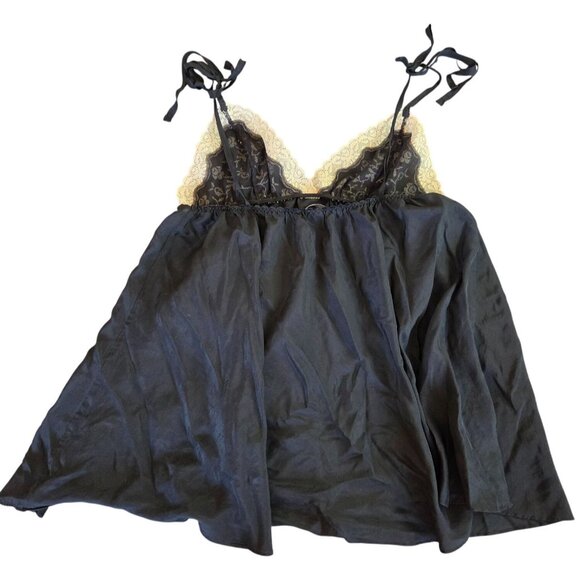 Victorias Secret Black Silk Babydoll Lingerie Large Cross-Stitch Cups Straps - Picture 2 of 8